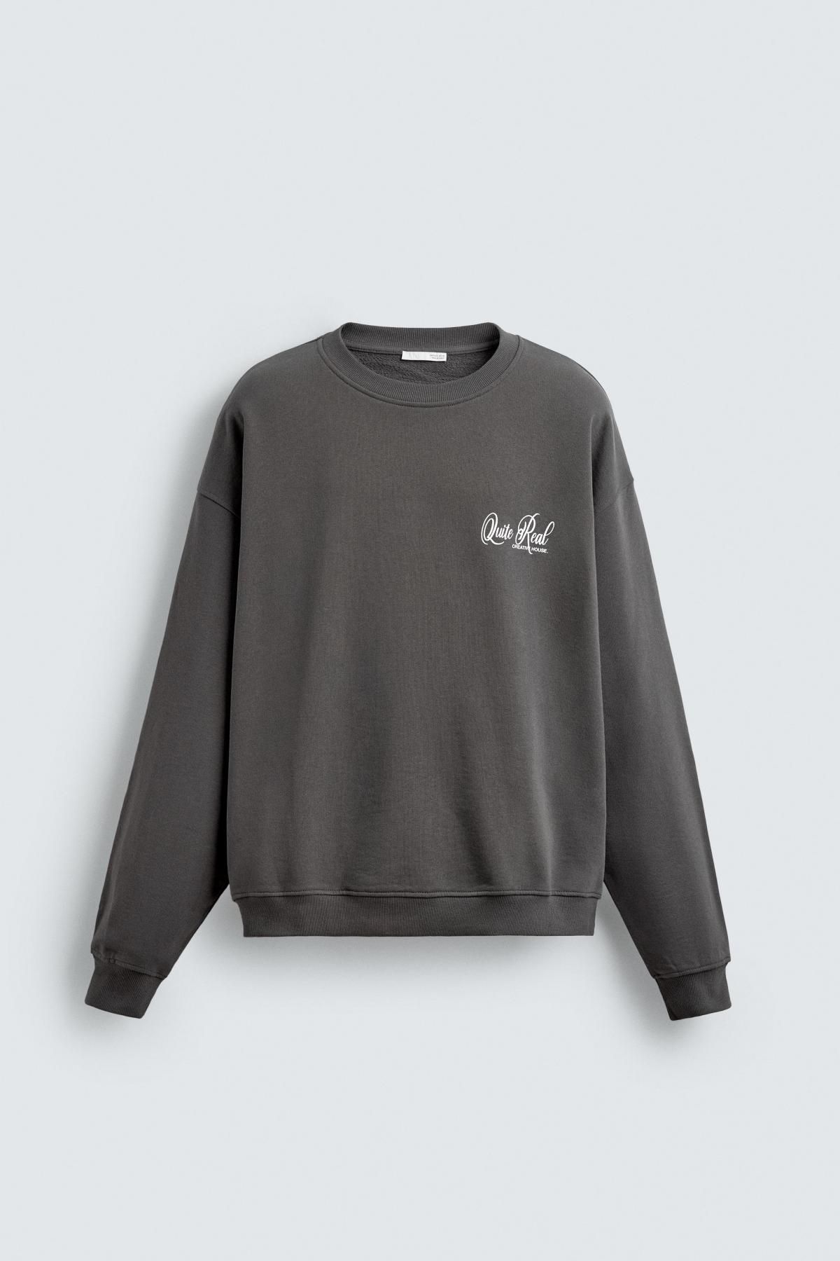 자라 프린트 루즈핏 크루넥 맨투맨 0761/402 ANTHRACITE GREY - 상품 이미지