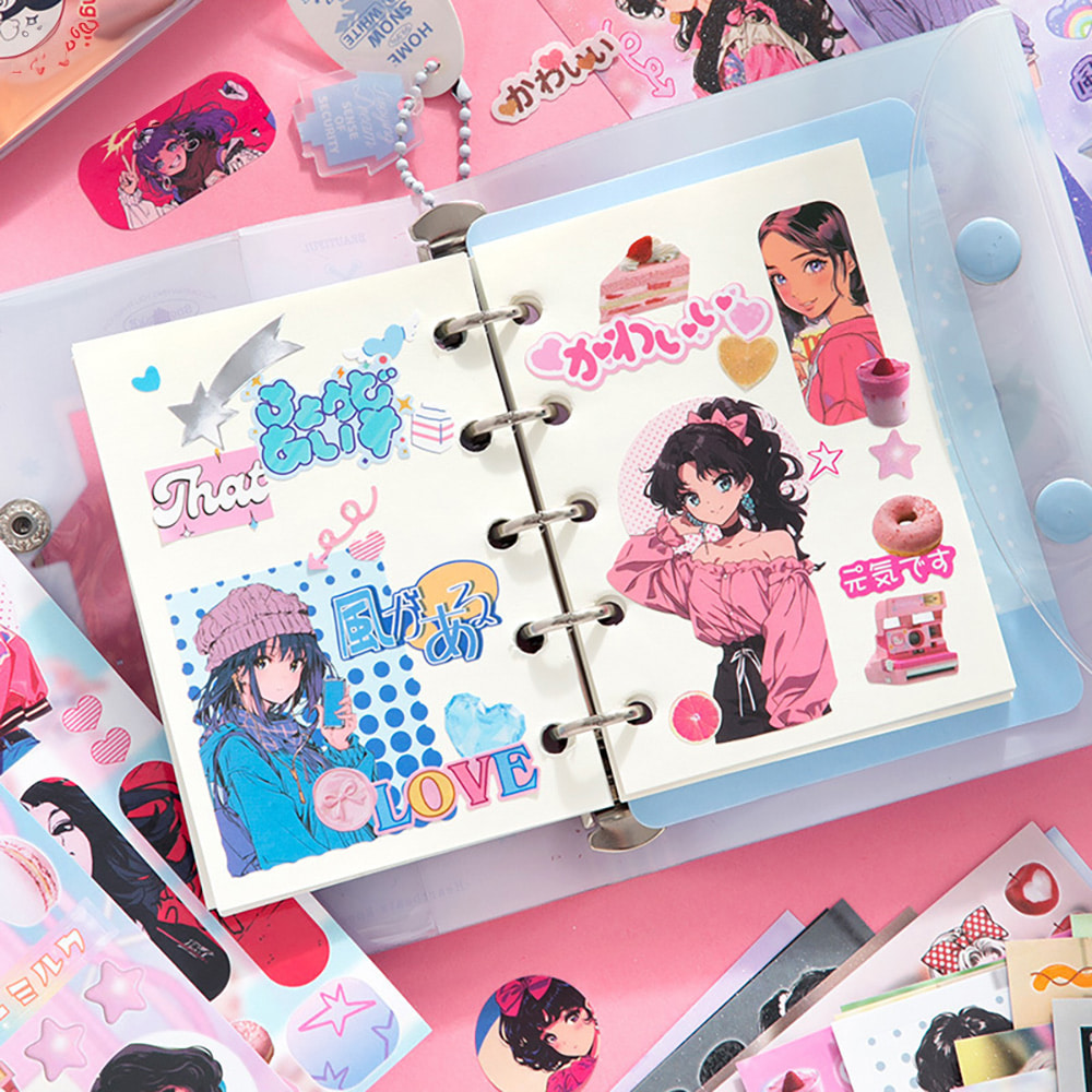 [세트구매 2종] 키치한 스타일 일본풍 Y2K 복고소녀 전자기기 다꾸 스티커북 소녀의일기 이미지 4