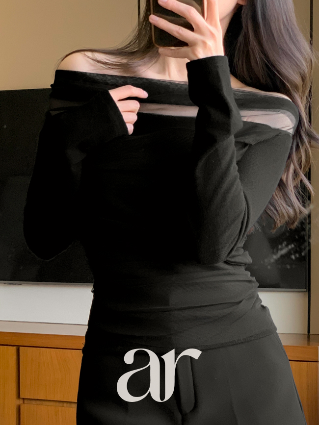 샤 셔링 레이어드 오프숄더 긴팔 티셔츠 ts4804 - 상세 이미지 4