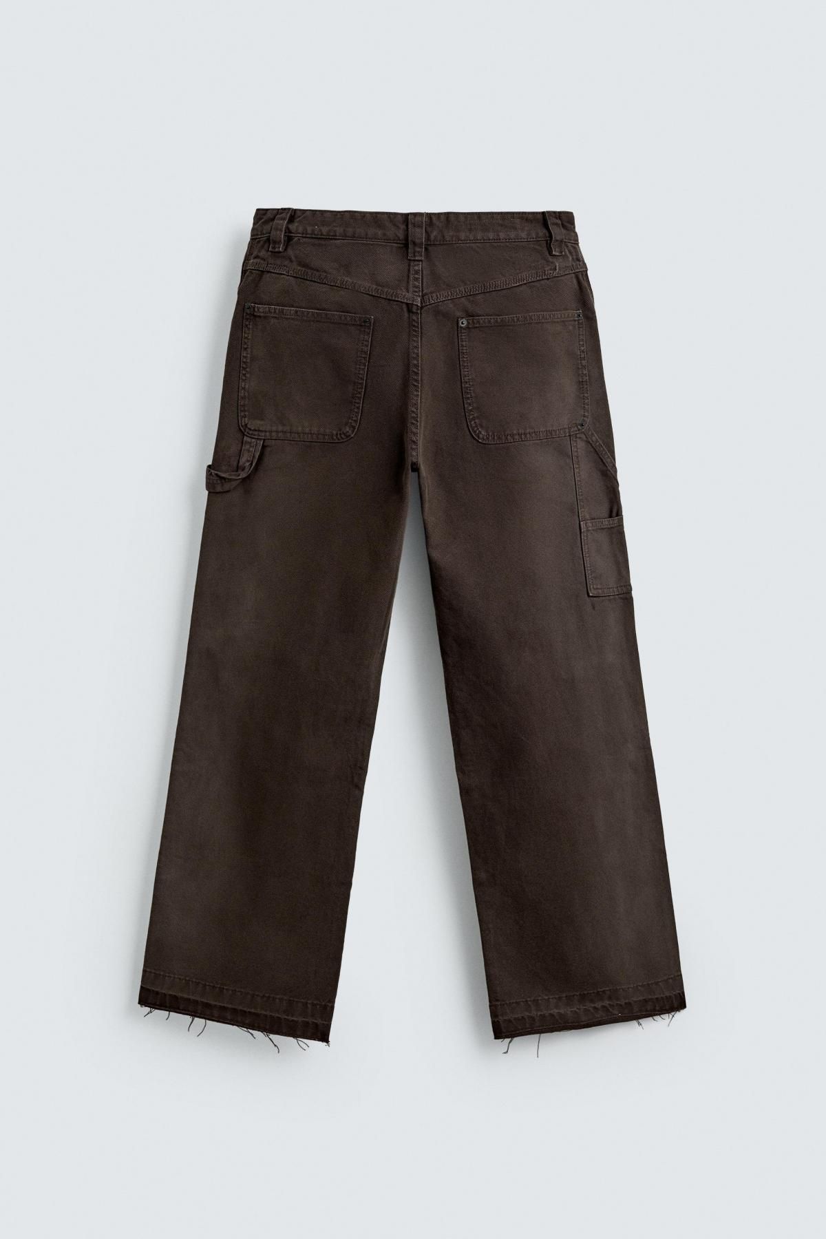 자라 와이드핏 코튼 캔버스 카펜터 팬츠 4365/361 BROWN 이미지 8