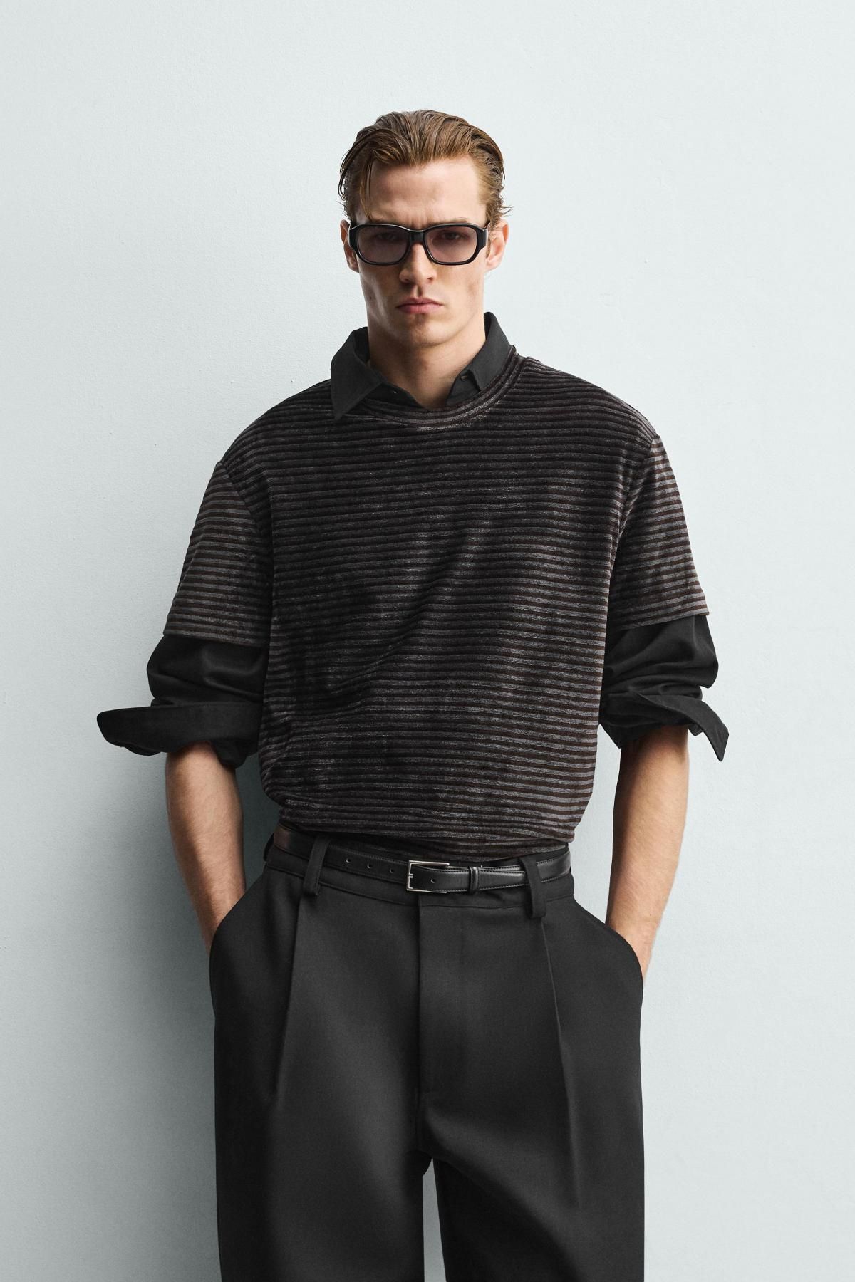 자라 워시드 벨벳 텍스처 반팔 티셔츠 4087/413 DARK GREY - 상세 이미지 3