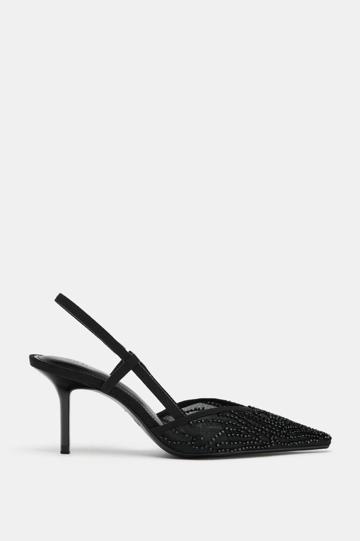 자라 메쉬 라인스톤 슬링백 하이힐 슈즈 1251/710 BLACK - 메인 이미지