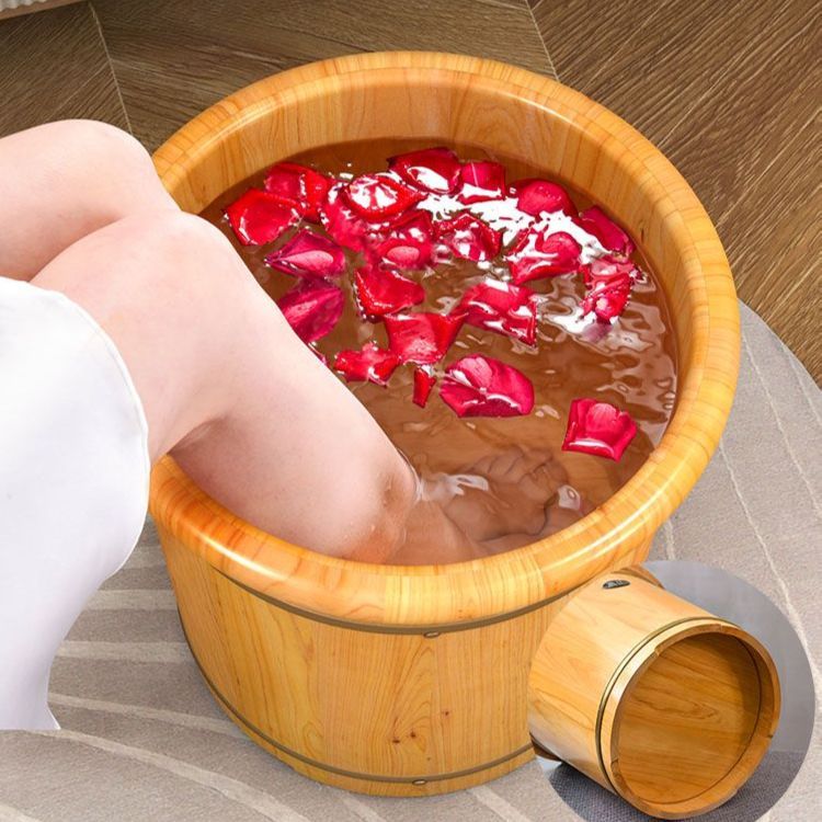 나무 족욕통 바퀴형 편백나무 족욕 발욕조 바퀴 대야 습식 - 상품 이미지