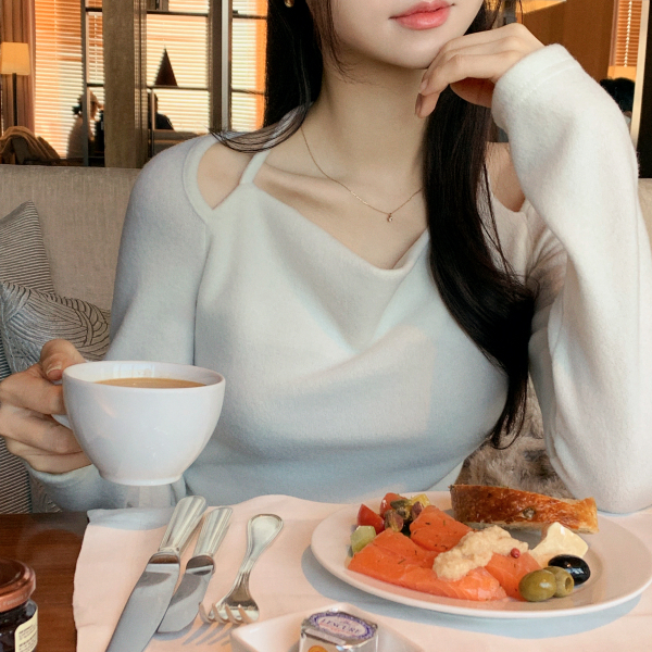 셔링 기모 홀터 티셔츠 ts4803 - 상품 이미지