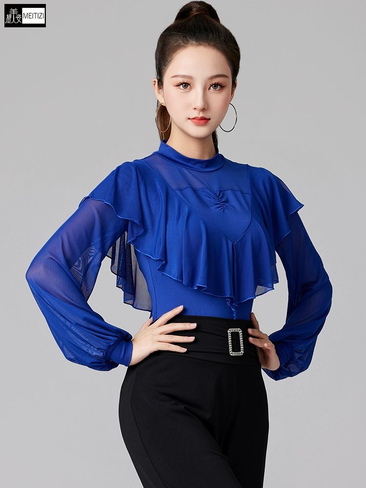 라인댄스상의 긴팔 반팔 라틴댄스복 상의탑 고급 줌바 블랙 S - 상세 이미지 4