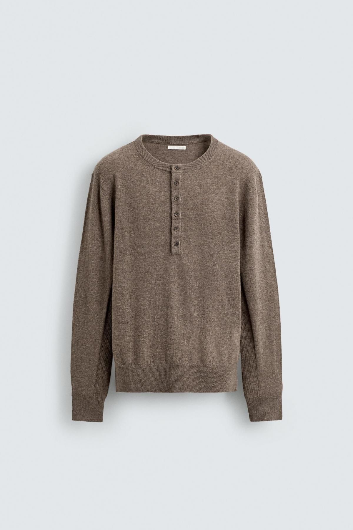 자라 울 혼방 베이커 칼라 니트 스웨터 2893/368 BROWN / TAUPE - 메인 이미지
