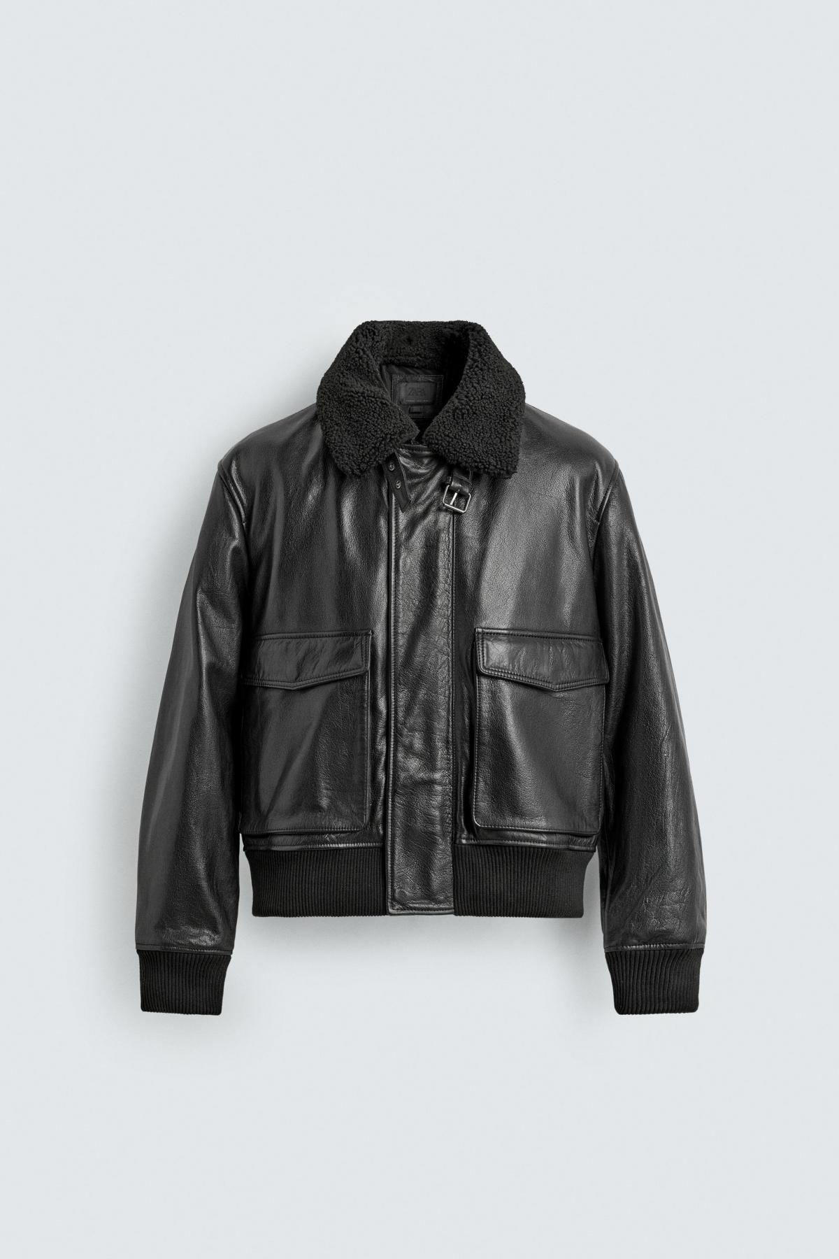 자라 블랙 레더 재킷 탈착 퍼카라 5479/750 BLACK - 상품 이미지