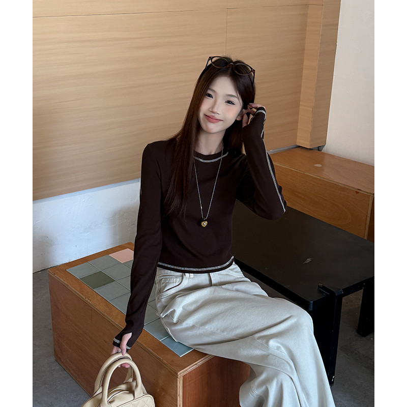 여성 데일리 슬림핏 라운드넥 긴팔 골지 티셔츠 가을 기본 베이직 이너 상의 - 상세 이미지 2