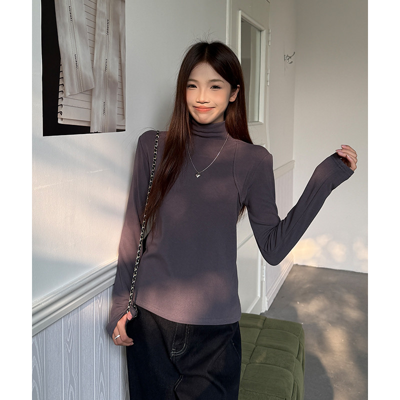 여성 데일리 슬림핏 목폴라 터틀넥 긴팔 티셔츠 이너웨어 오피스룩 베이직 니트티 스판 가을 겨울 - 상세 이미지 4