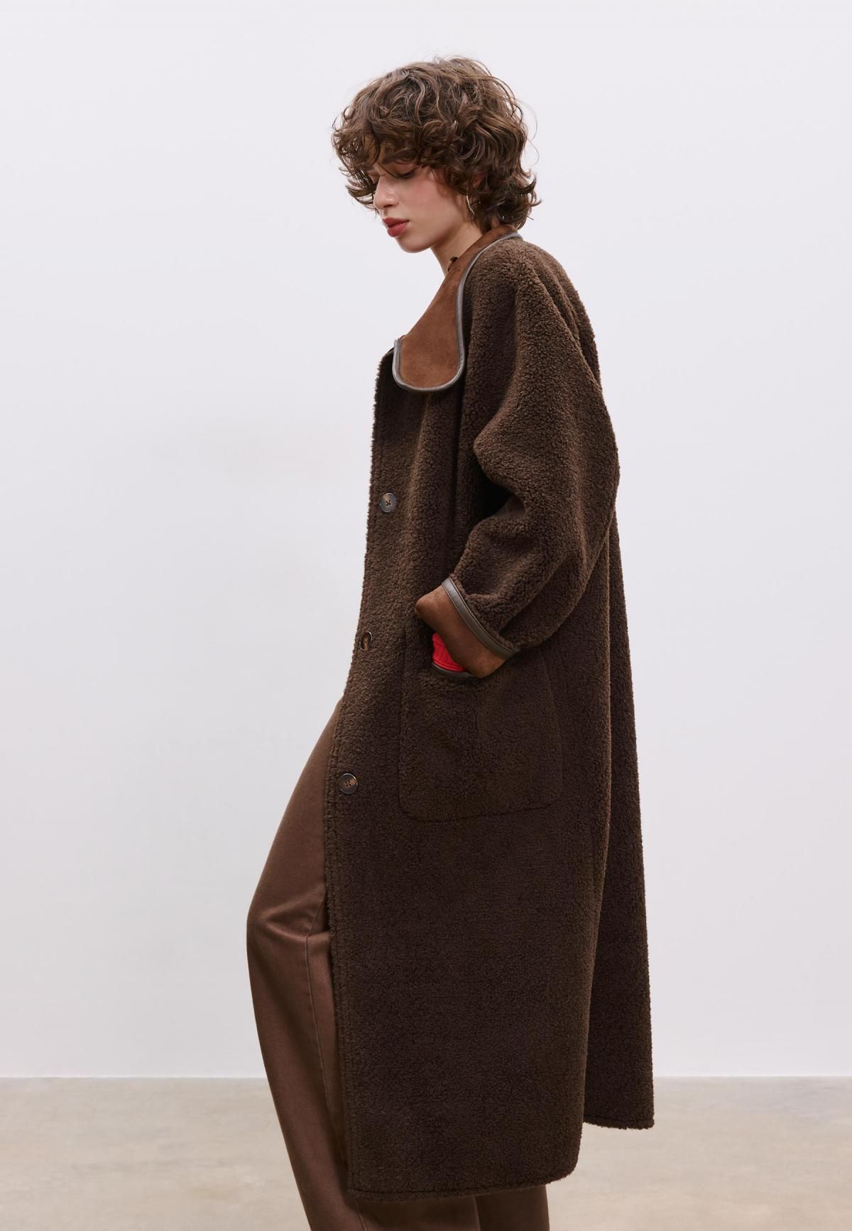 스트라디바리우스 리버서블 무스탕 롱 코트 8608/886 BROWN - 상세 이미지 3