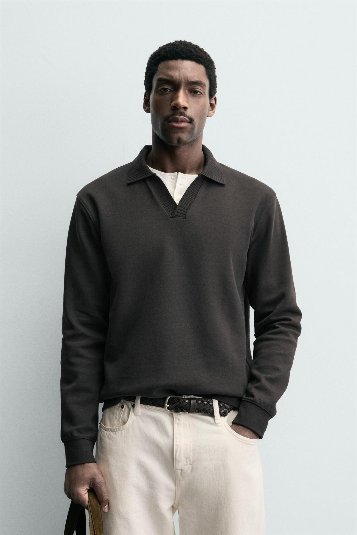 자라 인터록 긴팔 폴로 맨투맨 블랙 4092/444 ANTHRACITE GREY - 상세 이미지 3