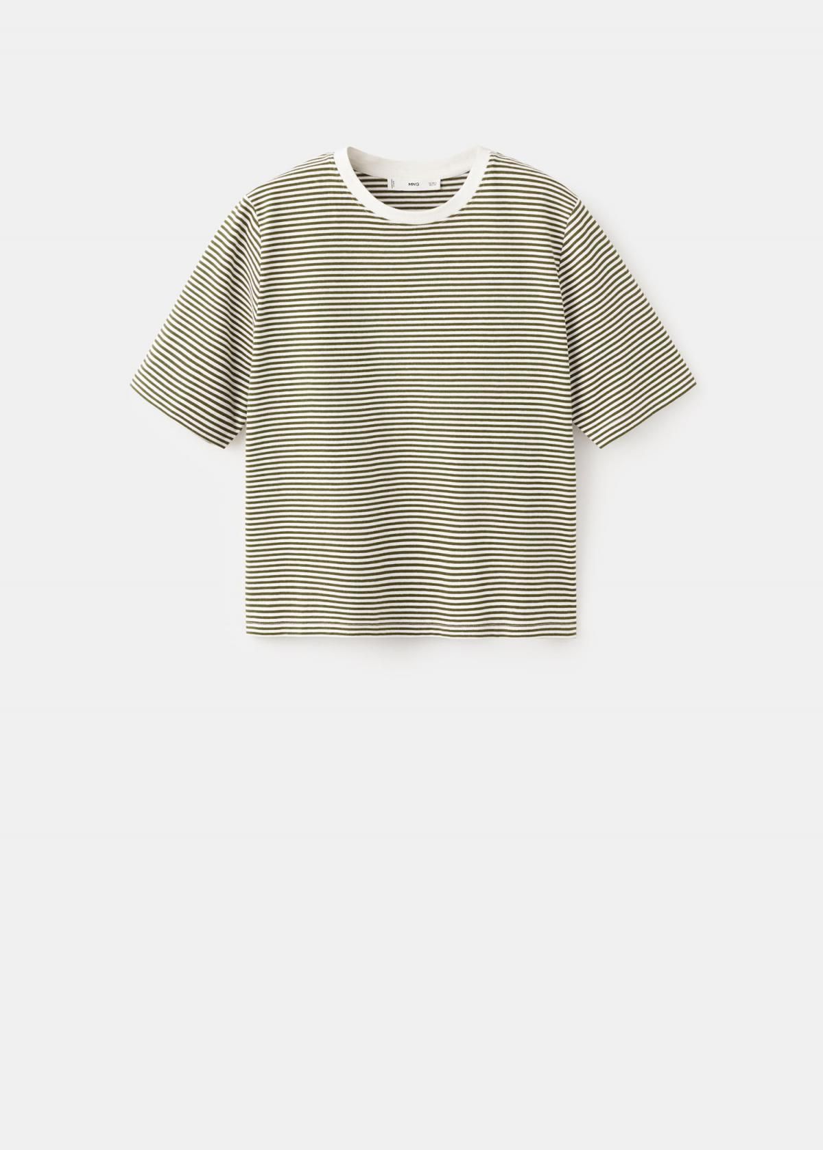 망고 스트라이프 코튼 라운드넥 반팔 티셔츠 27002549 VERDE PASTEL - 상품 이미지
