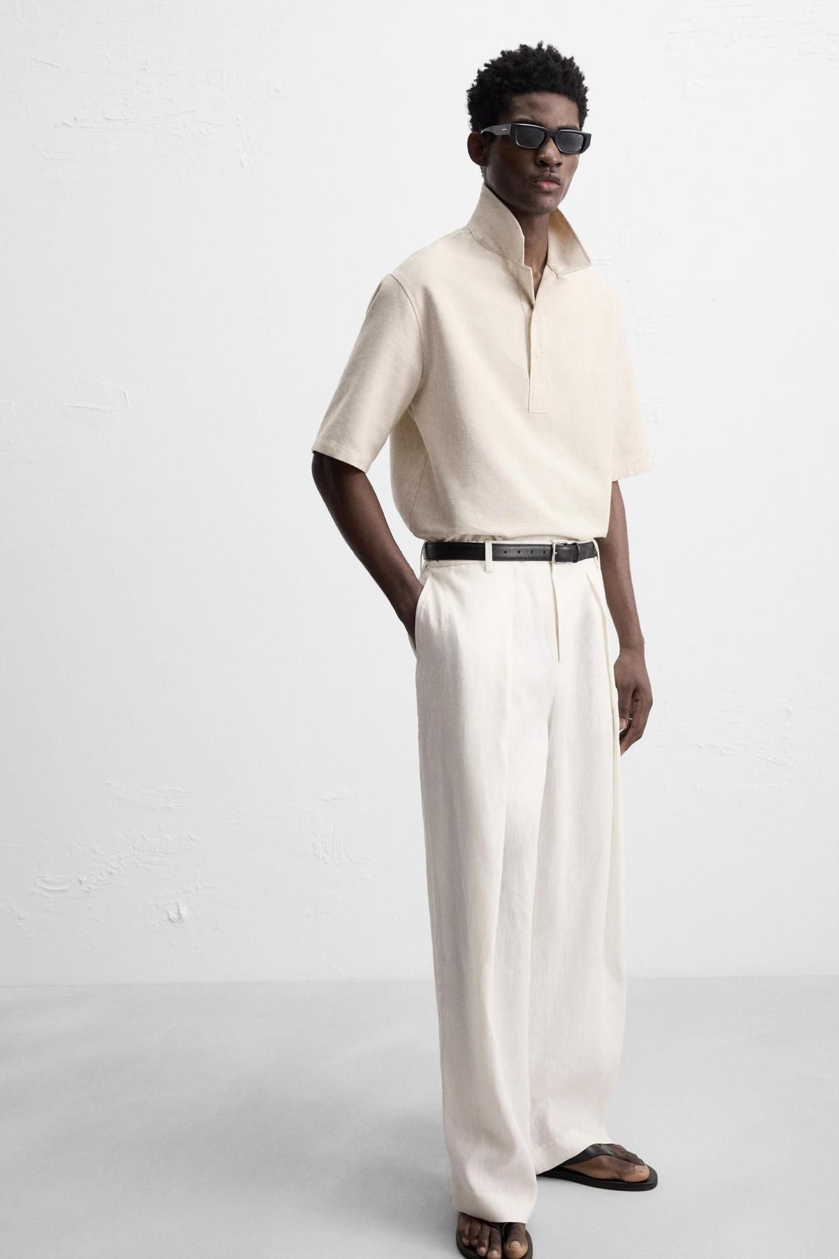 자라 린넨 플리츠 와이드 팬츠 4901/411 OYSTER-WHITE 이미지 6