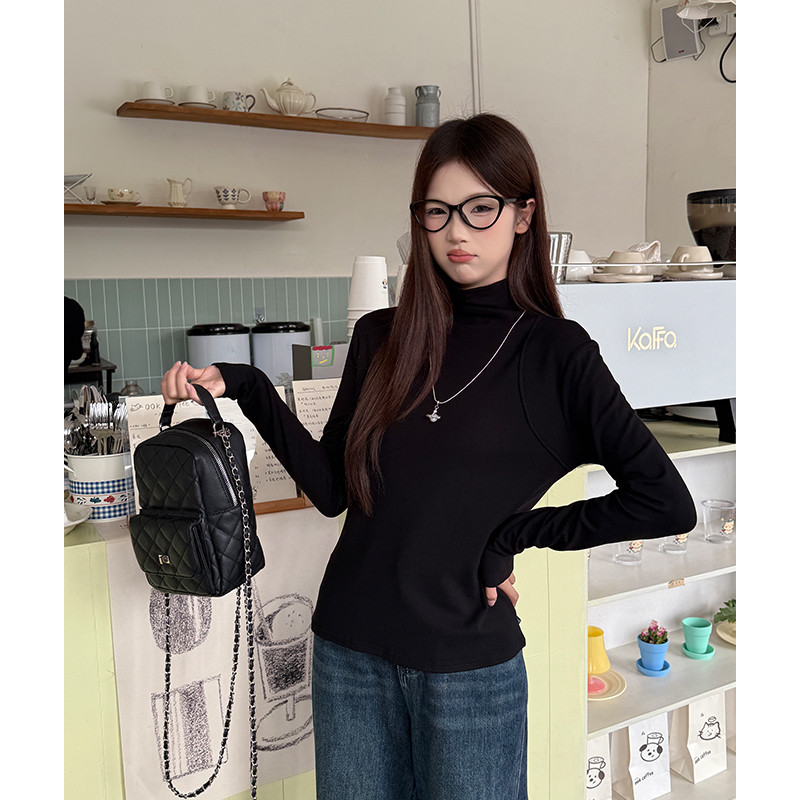 여성 데일리 슬림핏 목폴라 터틀넥 긴팔 티셔츠 이너웨어 오피스룩 베이직 니트티 스판 가을 겨울 - 상세 이미지 3