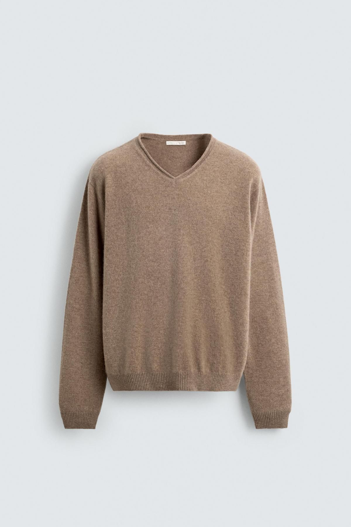 자라 캐시미어 브이넥 니트 스웨터 레귤러핏 9598/348 DARK BEIGE - 메인 이미지