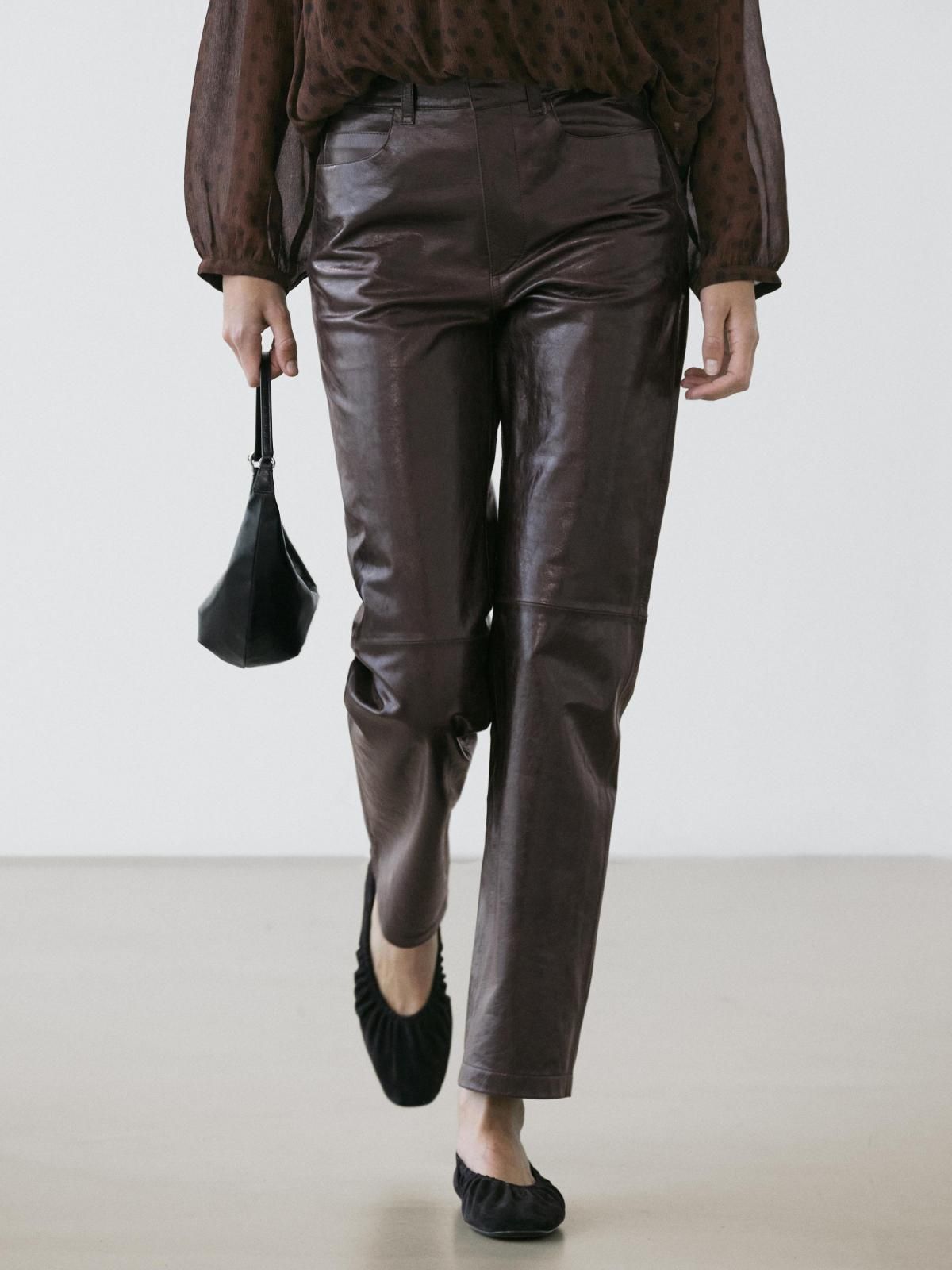 마시모두띠 나파 레더 스트레이트 팬츠 5340/660 BROWN - 상품 이미지