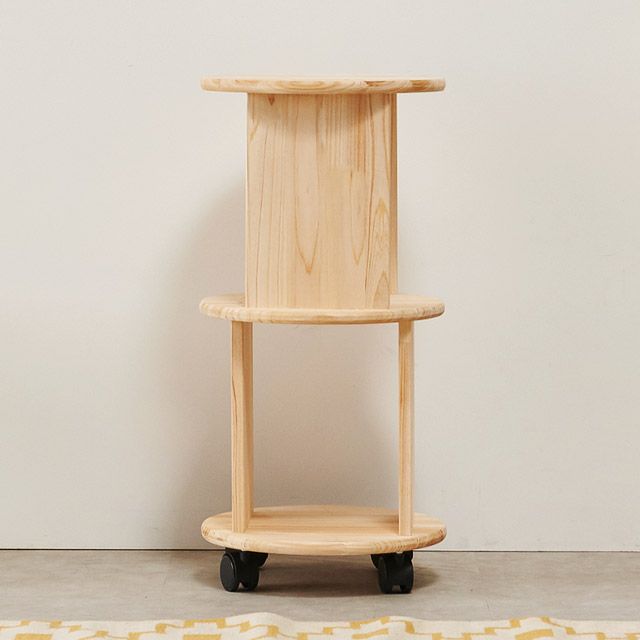 가구의서 H6694 2단 삼나무 원형 이동선반 350x350x719mm - 메인 이미지