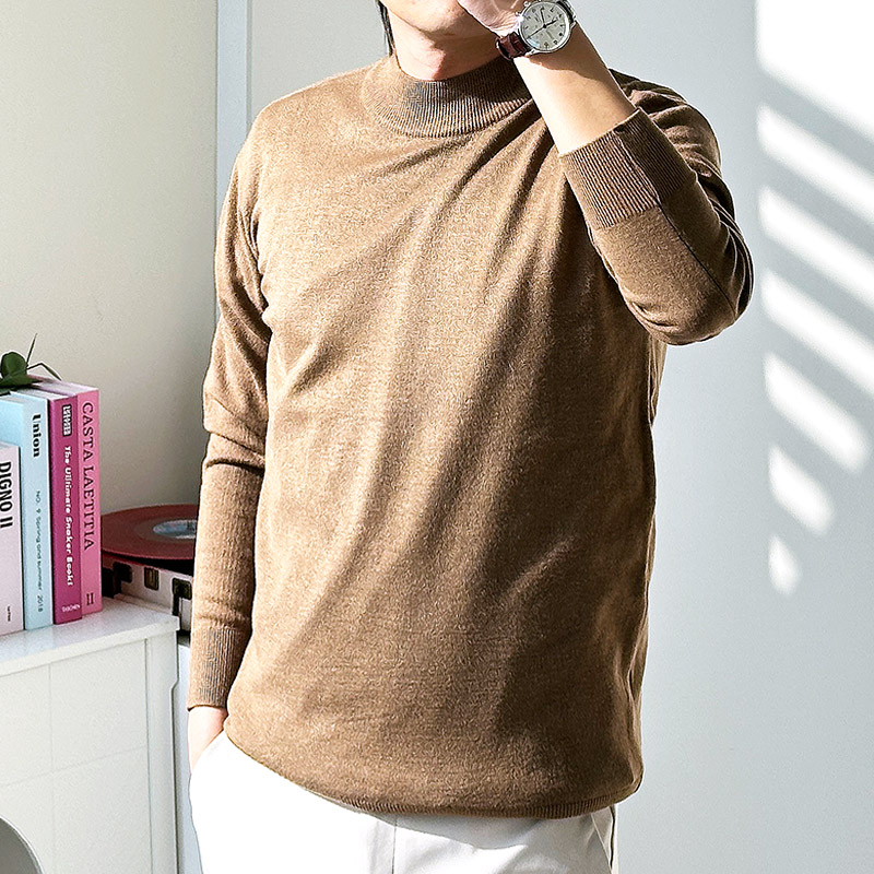 남자 캐시미어 니트 반목폴라 반폴라 모크넥 빅사이즈 얇은 하프넥 스웨터 빅사이즈 - 상품 이미지