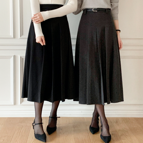 (MADE) 모직 롱 플리츠 벨트세트 스커트 sk7584 제품 이미지