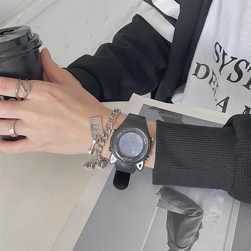 귀여운 고양이 전자 학생용 다기능 야광 스포츠 블랙 다이얼