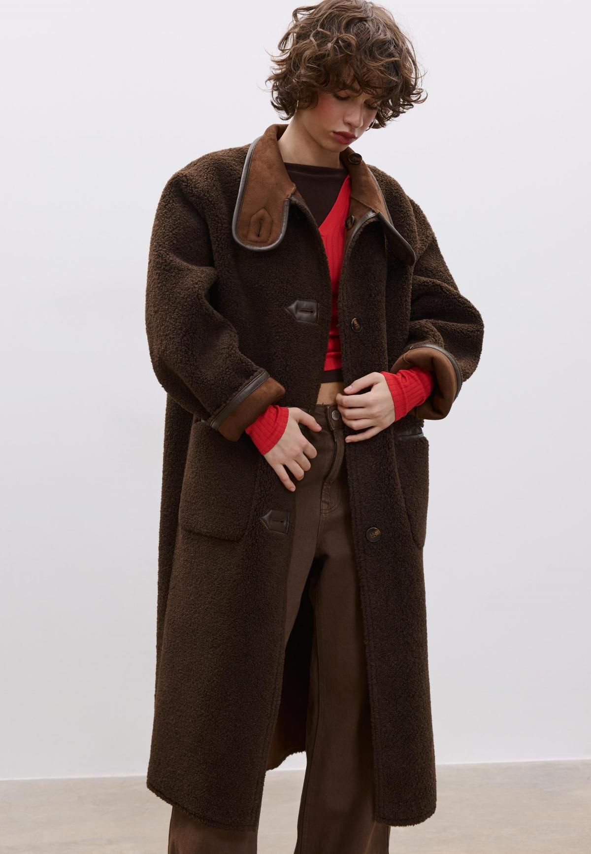 스트라디바리우스 리버서블 무스탕 롱 코트 8608/886 BROWN - 상품 이미지