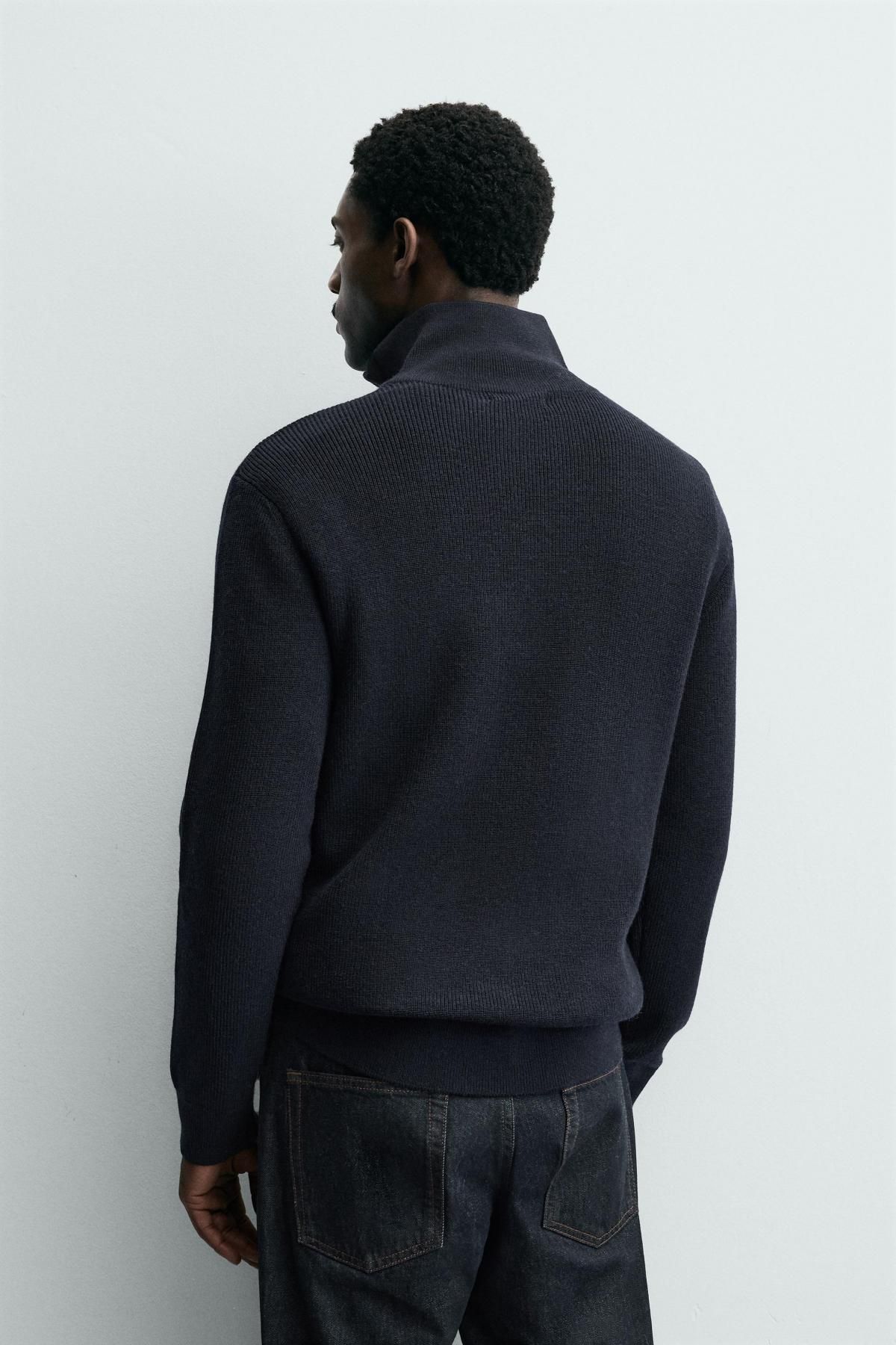 자라 울 혼방 하프집업 니트 스웨터 3284/324 NAVY BLUE - 상세 이미지 4
