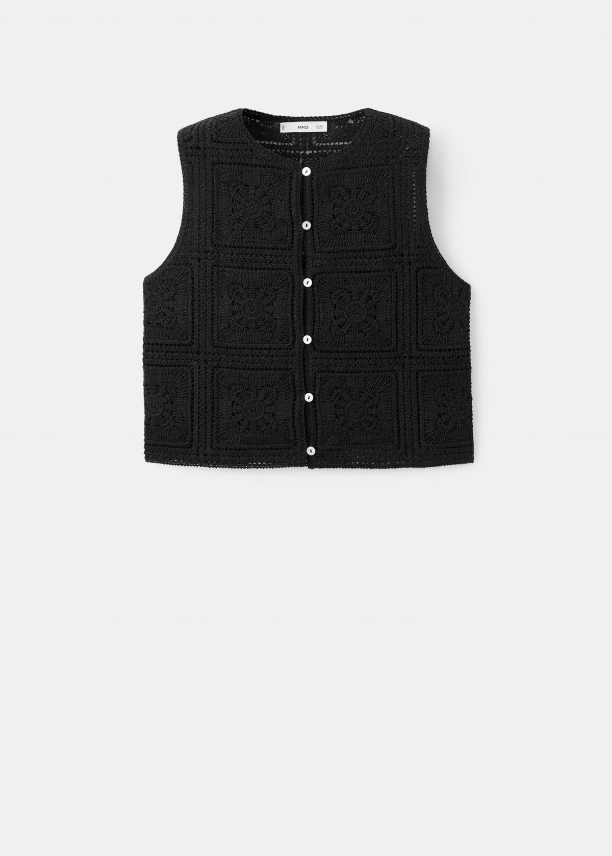 망고 크로셰 니트 버튼 베스트 블랙 27072539 NEGRO - 상품 이미지