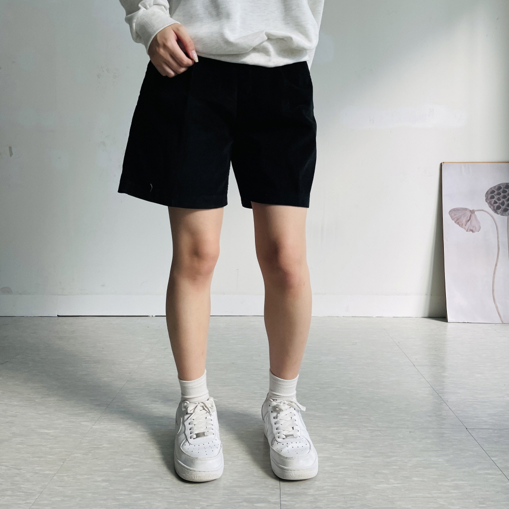 코듀로이반바지 골덴반바지 앞주름 핀턱 4부 와이드 팬츠 - 상세 이미지 4
