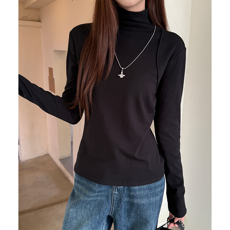 여성 데일리 슬림핏 목폴라 터틀넥 긴팔 티셔츠 이너웨어 오피스룩 베이직 니트티 스판 가을 겨울 - 상세 이미지 5