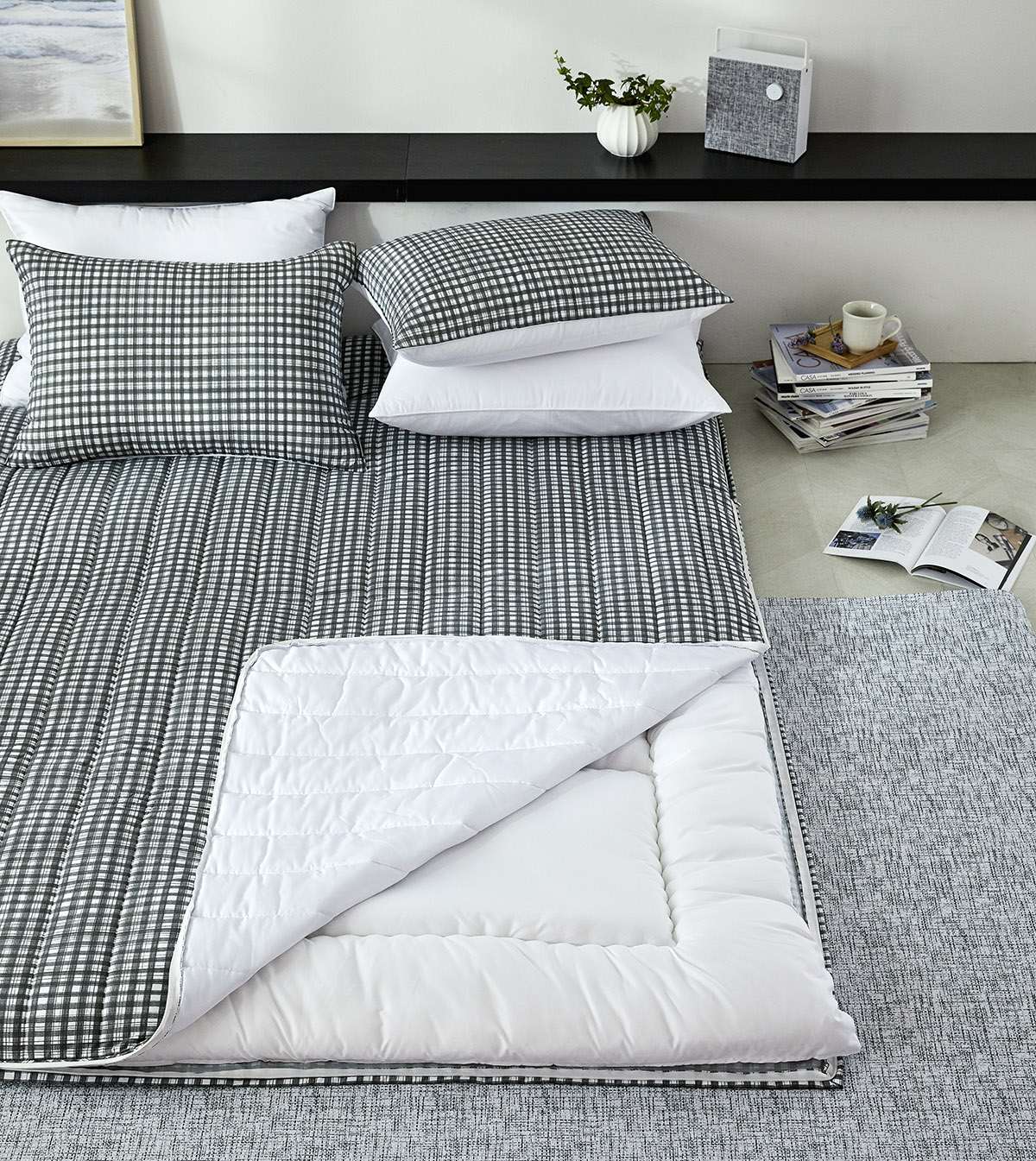 알러지케어 온수매트커버 겸용 요커버 바닥이불 모달 체크 손님용이불 110x210