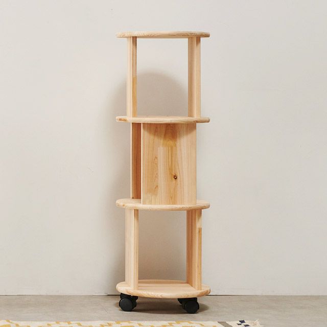 가구의서 H6695 3단 삼나무 원형 이동선반 350x350x1037mm - 메인 이미지