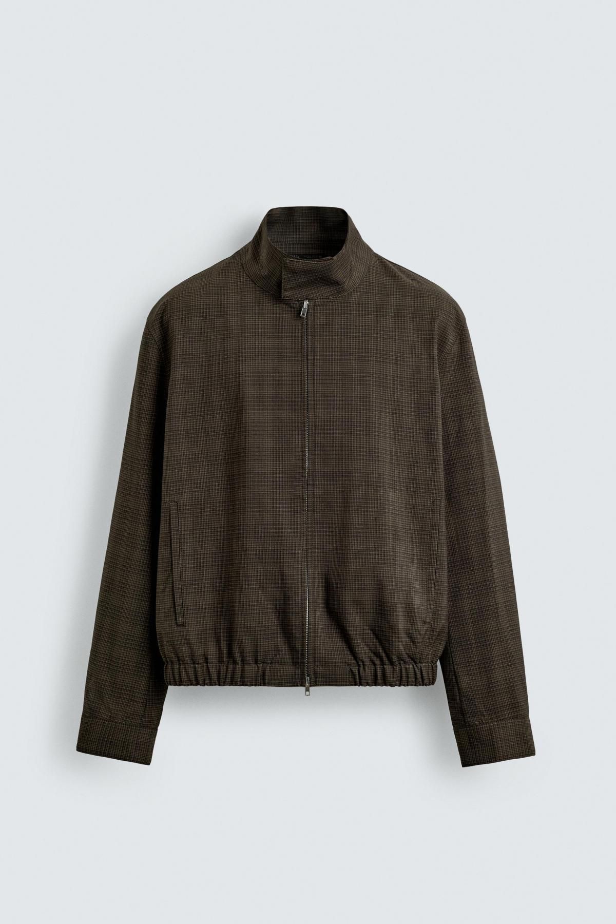 자라 체크 테크니컬 크롭핏 재킷 5070/450 BROWN - 상품 이미지