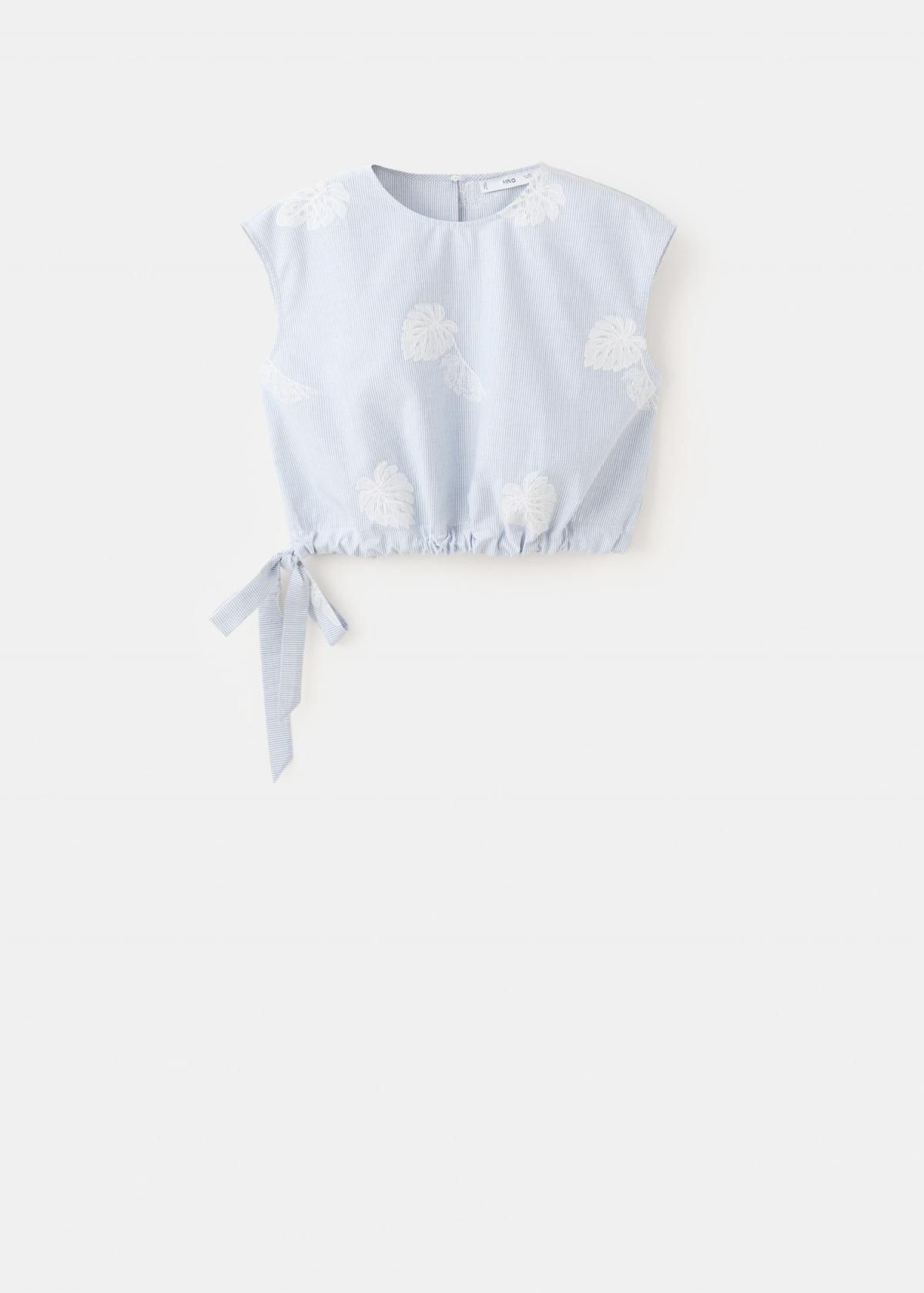 망고 크롭 민소매 자수 블라우스 코튼 27052546 AZUL - 상품 이미지