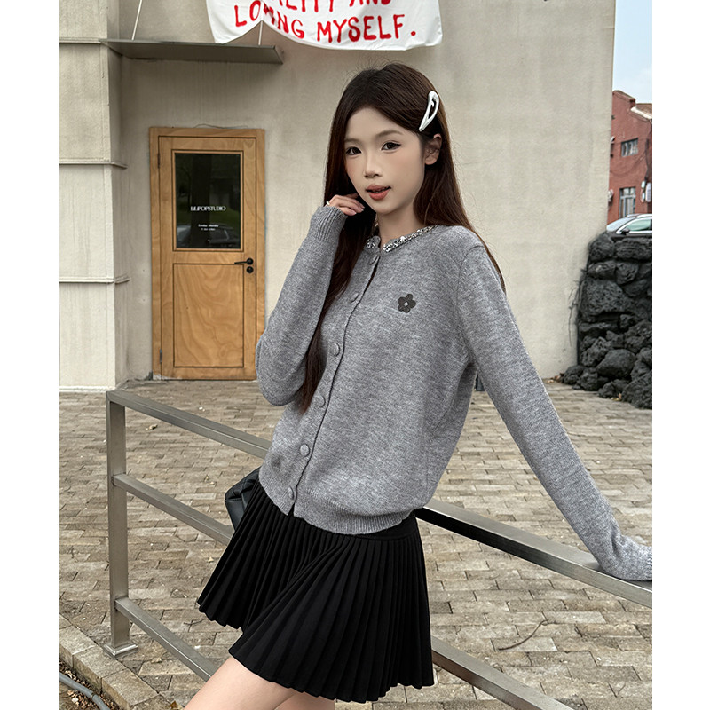 여성 라운드넥 니트 가디건 데일리 베이직 심플 오피스 가을 긴팔 아우터 코디 - 상세 이미지 5