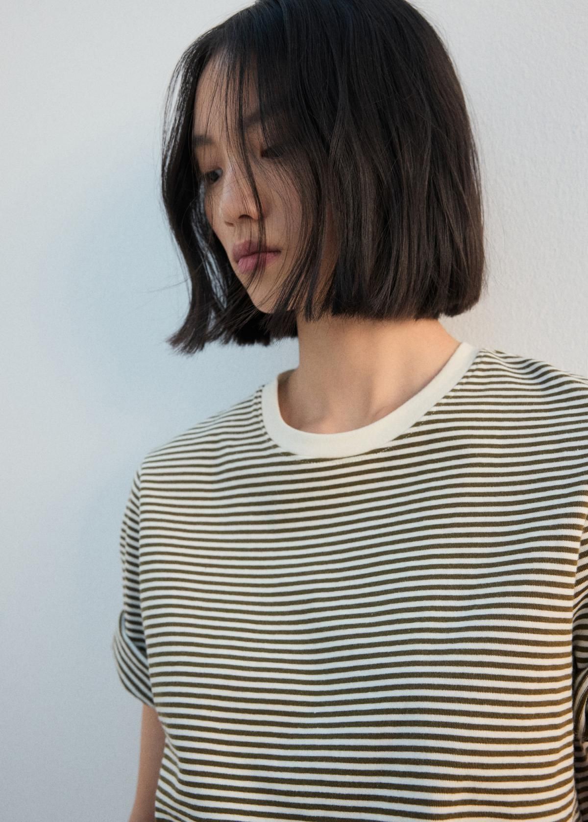 망고 스트라이프 코튼 라운드넥 반팔 티셔츠 27002549 VERDE PASTEL - 상세 이미지 5