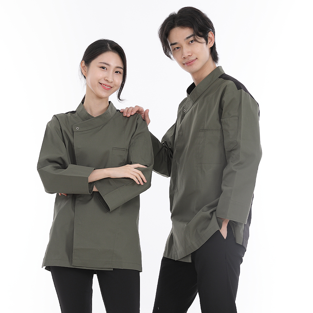 카키크로스 쿨기능성 칠부겸용 긴팔조리복 세프복 주방유니폼 - 상세 이미지 2