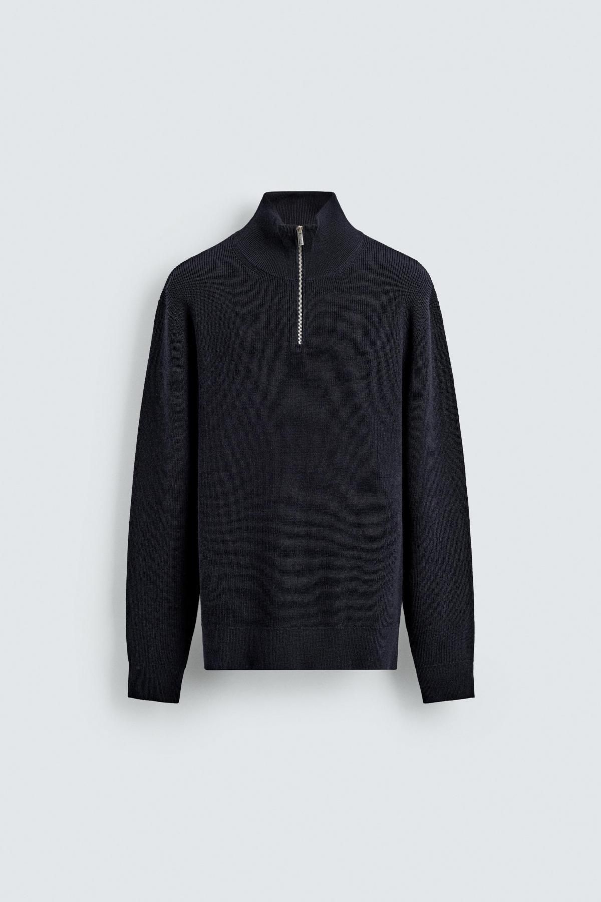 자라 울 혼방 하프집업 니트 스웨터 3284/324 NAVY BLUE - 메인 이미지