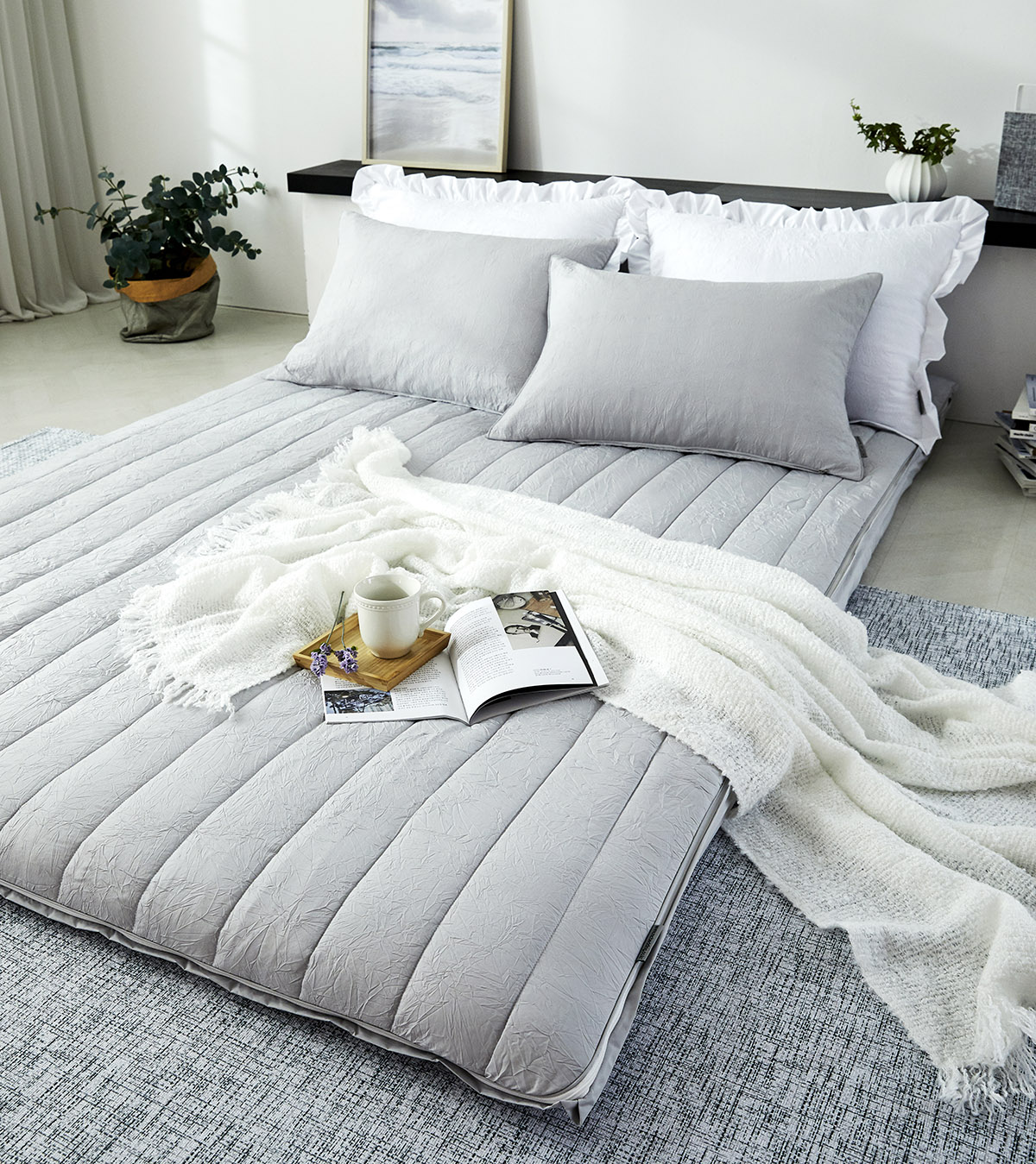 알러지케어 온수매트커버 겸용 요커버 바닥이불 모달 체크 손님용이불 110x210