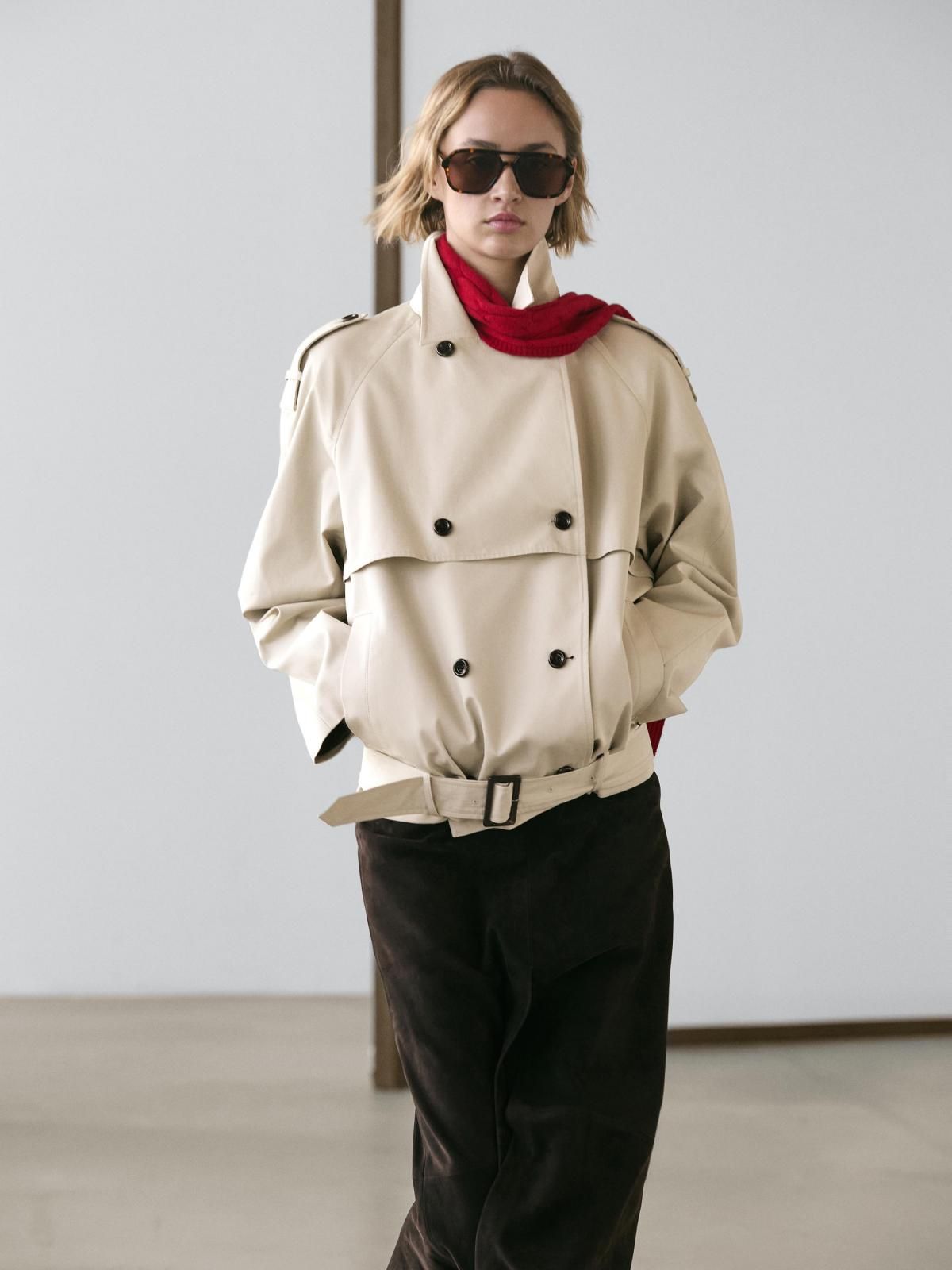 마시모두띠 벨트 디테일 코튼 숏 트렌치코트 6754/546 BEIGE - 상세 이미지 3