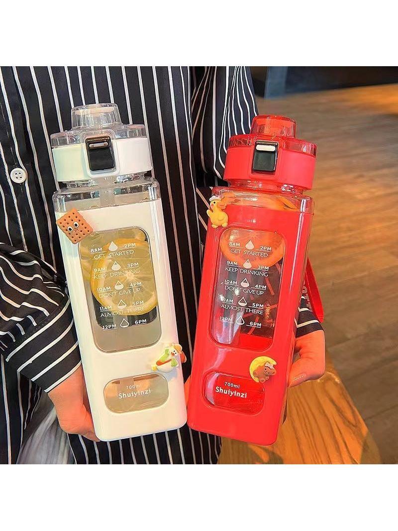 투명 휴대용 음료수 보틀 물병 스트랩 텀블러 리필용 디자인 레드 700ml - 상세 이미지 4