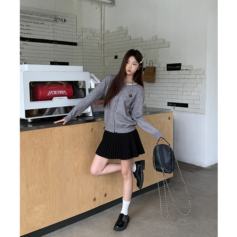 여성 라운드넥 니트 가디건 데일리 베이직 심플 오피스 가을 긴팔 아우터 코디 - 상세 이미지 4