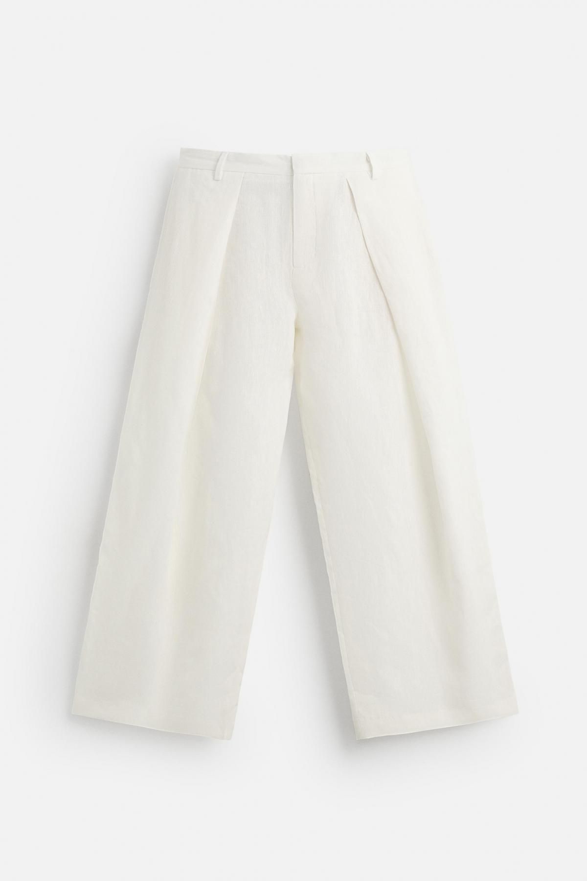 자라 린넨 플리츠 와이드 팬츠 4901/411 OYSTER-WHITE 이미지 7