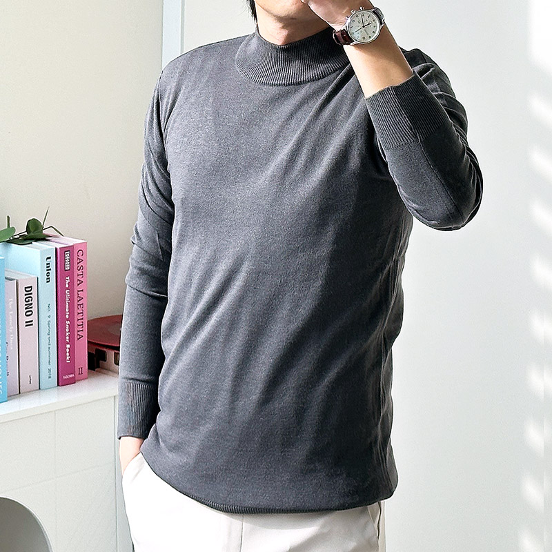 남자 캐시미어 니트 반목폴라 반폴라 모크넥 빅사이즈 얇은 하프넥 스웨터 빅사이즈 - 상세 이미지 5