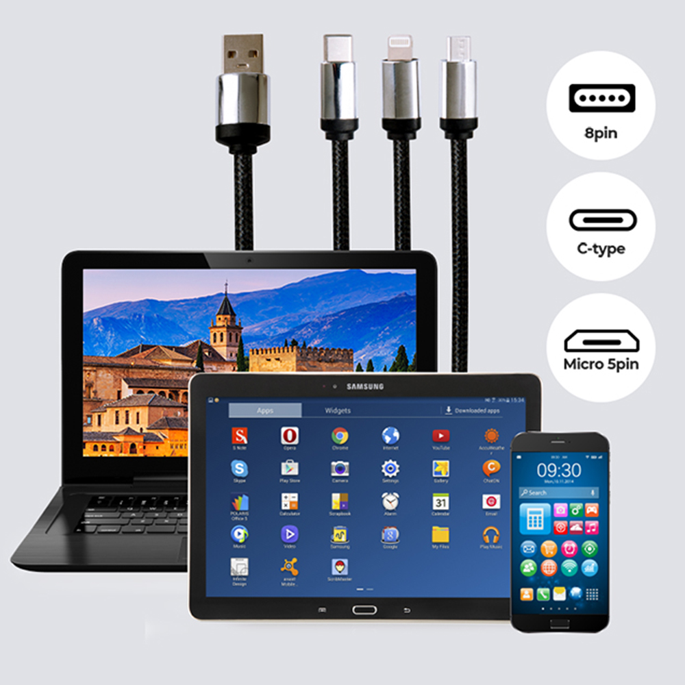액센 USB-C타입 8핀 5핀 3in1 멀티 고속 충전 데이터 케이블 1.2M - 상세 이미지 4