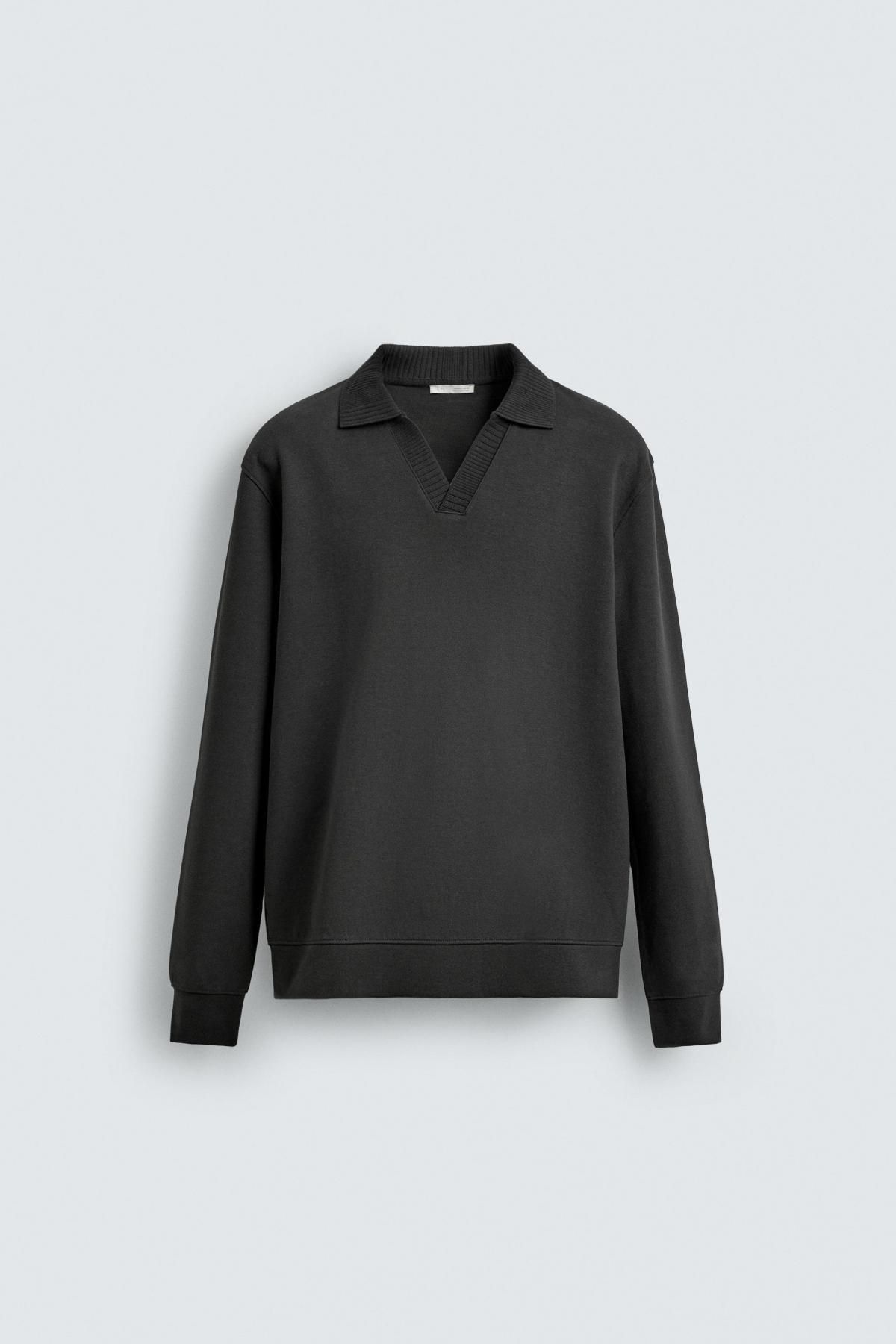 자라 인터록 긴팔 폴로 맨투맨 블랙 4092/444 ANTHRACITE GREY - 상품 이미지