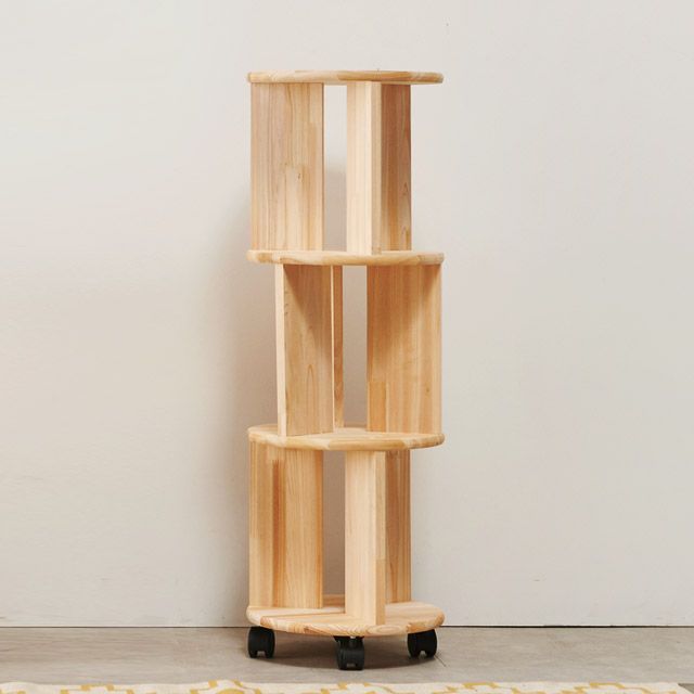 가구의서 H6692 3단 삼나무 원형 이동선반 350x350x1037mm - 메인 이미지