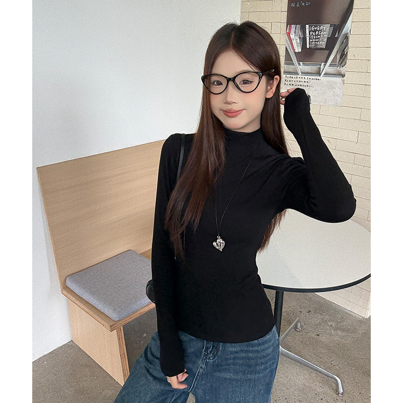 여성 베이직 슬림핏 골지 목폴라 긴팔 티셔츠 가을 겨울 데일리 이너웨어 - 상세 이미지 5