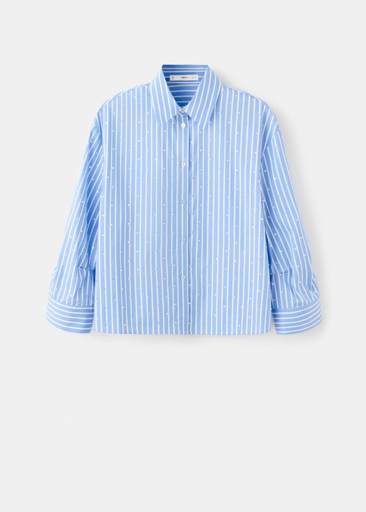 망고 스트라스 스트라이프 크롭 블라우스 27052539 AZUL - 상품 이미지