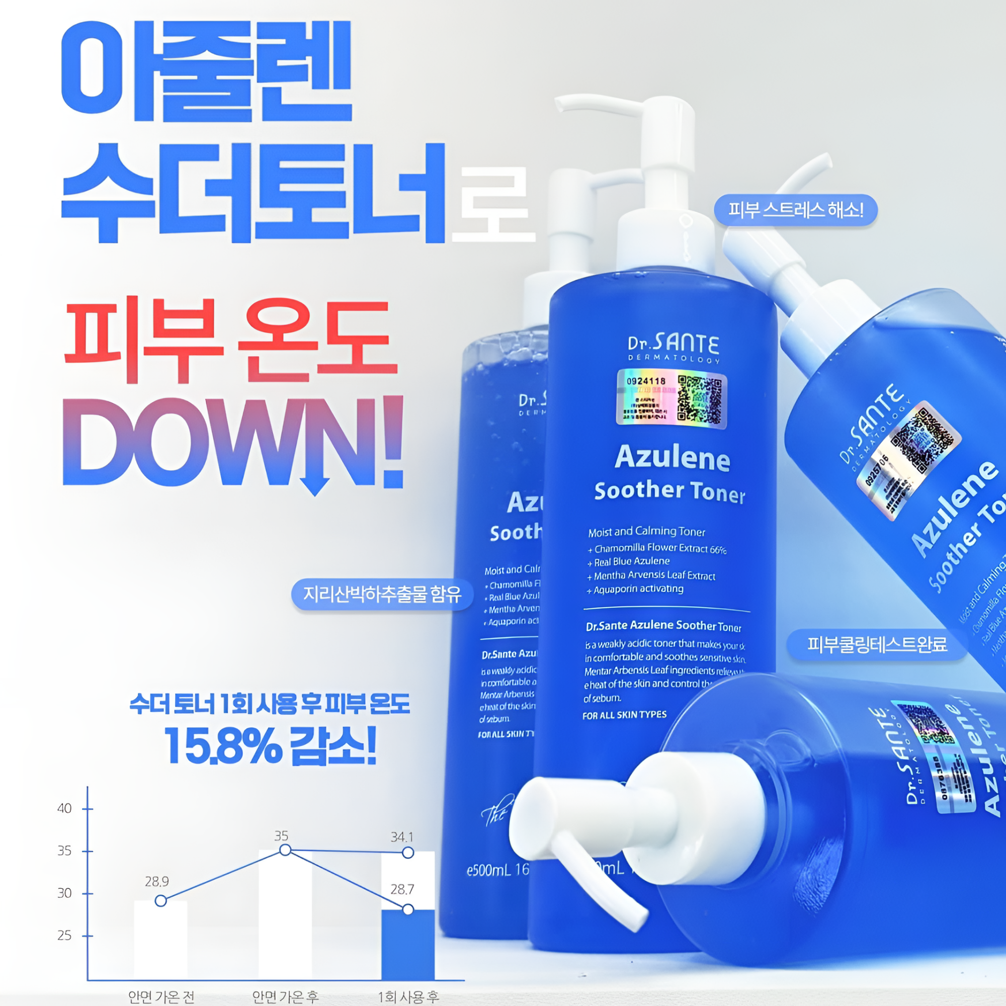 상떼 아줄렌 수더 토너 500ml 대용량 수분 진정 쿨링 - 상세 이미지 2