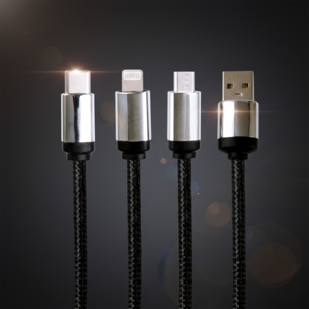 액센 USB-C타입 8핀 5핀 3in1 멀티 고속 충전 데이터 케이블 1.2M - 상품 이미지